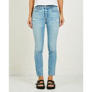 GRLFRND Jeans Denim Blue Karolina Domenico High Rise Tapered Button Fly Size 25